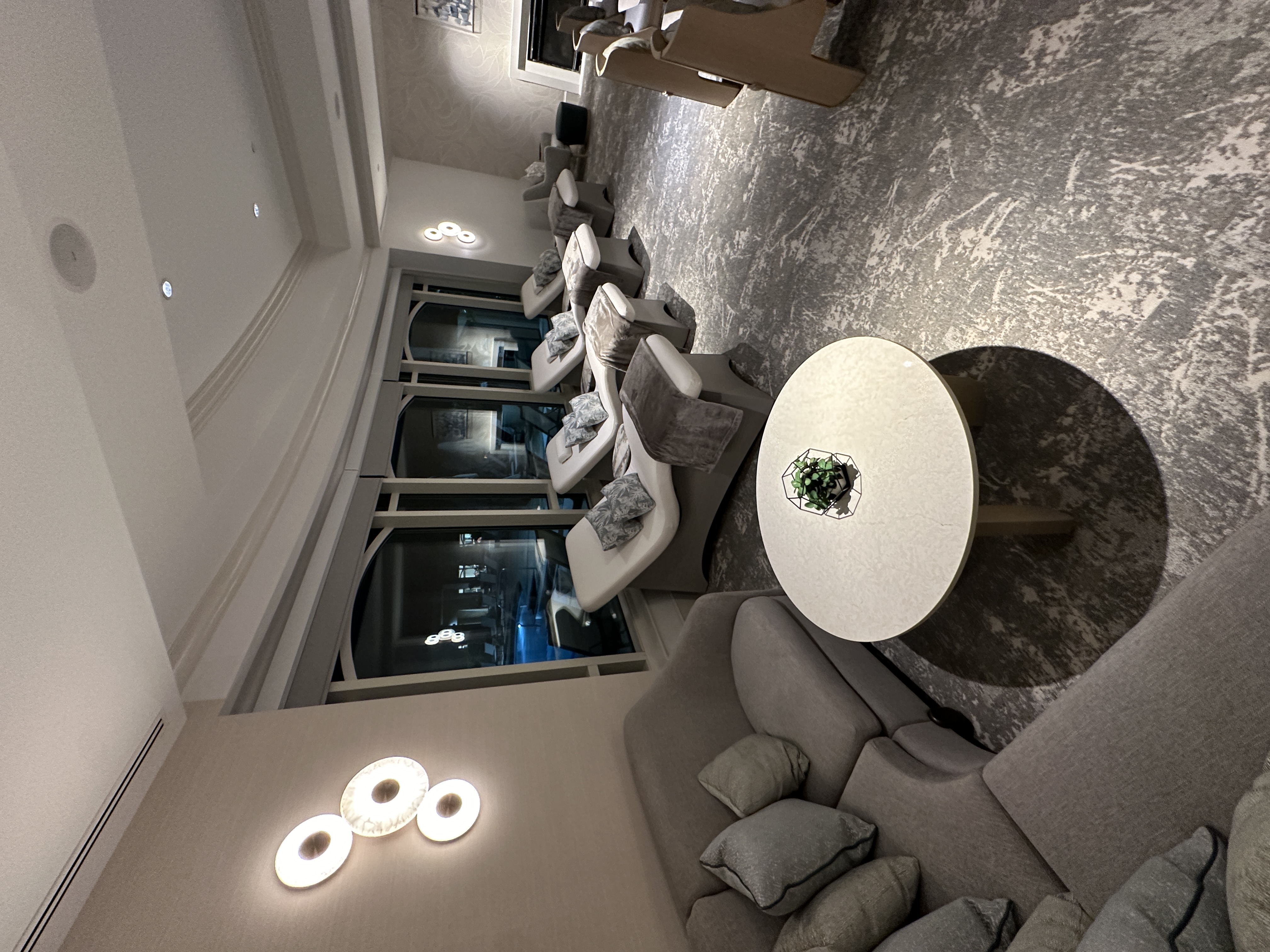 Spa lounge wide with grey sofa