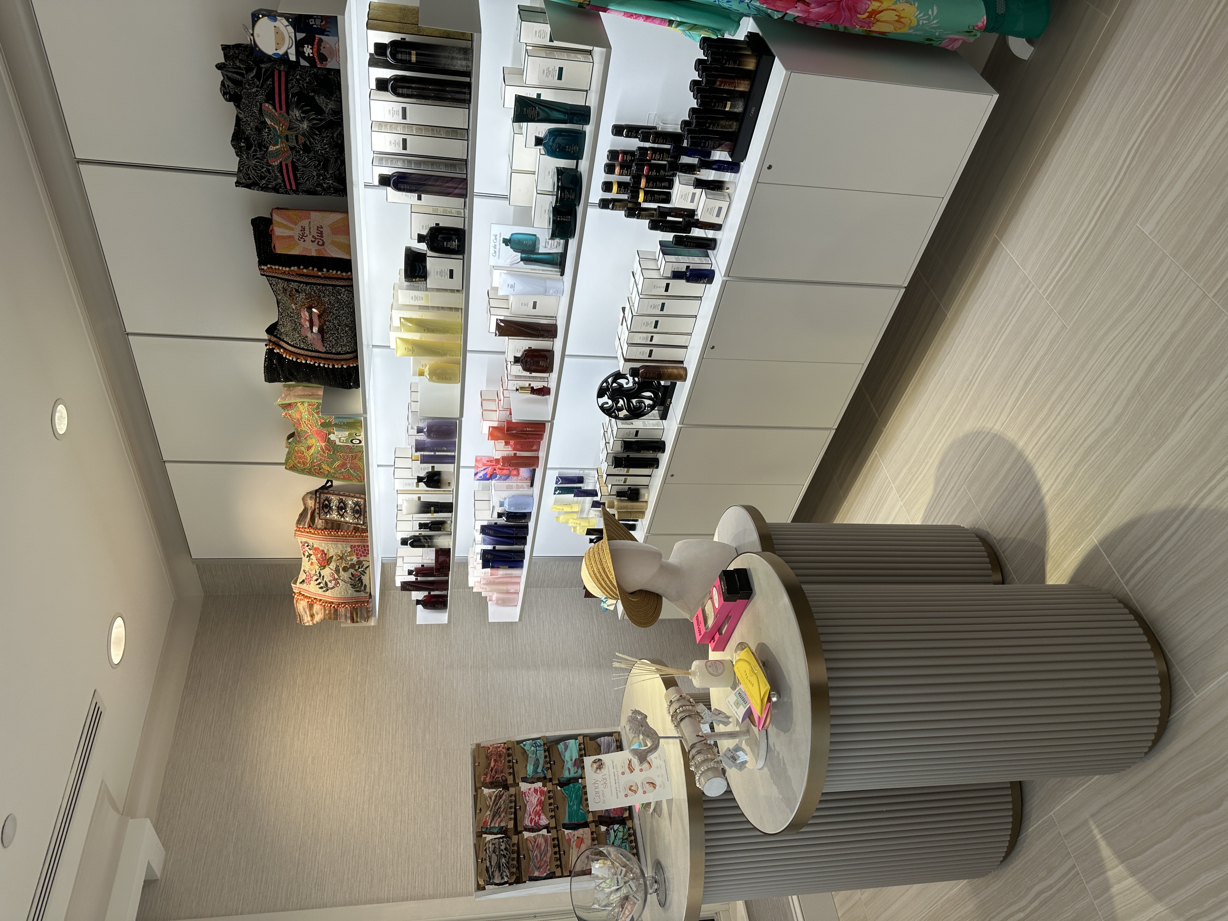 Spa retail room with fluted pedestals