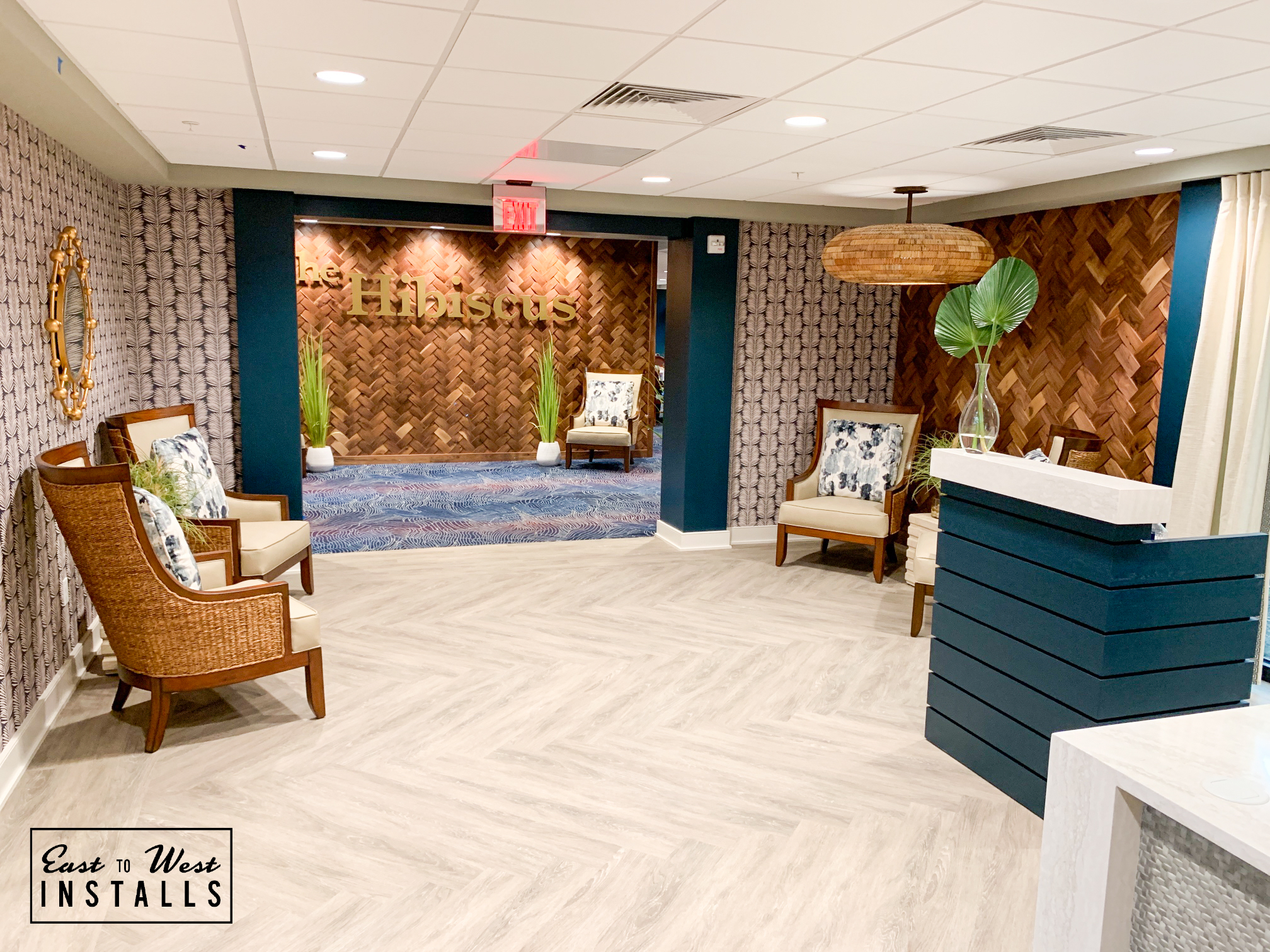 Lobby with Hibiscus feature wall